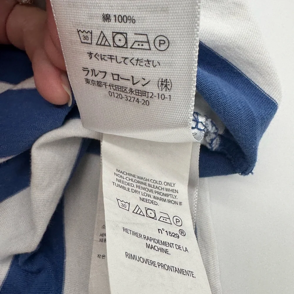 Polo by Ralph Lauren Women's Striped Navy and White Tee, Size Medium - Picture 7 of 11